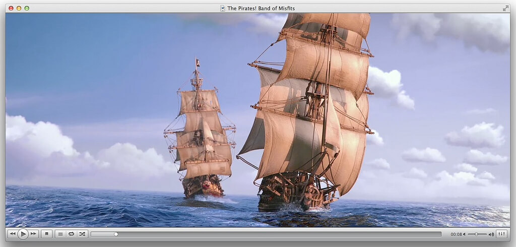 VLC playing Pirates movie on macOS Lion